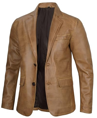 fjackets Blazer en cuir à 2 boutons Camel | [1127463] M