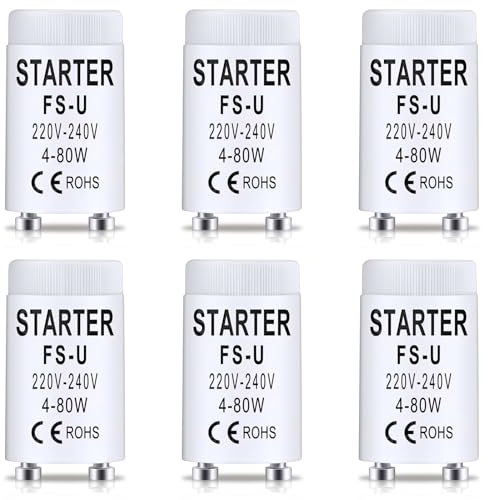 LbsAMP 6 Piezas Arrancador Tubo Fluorescente FS-U 4-80W 220-240V Starter Tubo Led Cebador Fluorescente para Lámparas Luz Starter Neon para Lámparas Fluorescentes Acuario Luces UVC Luces de Neón