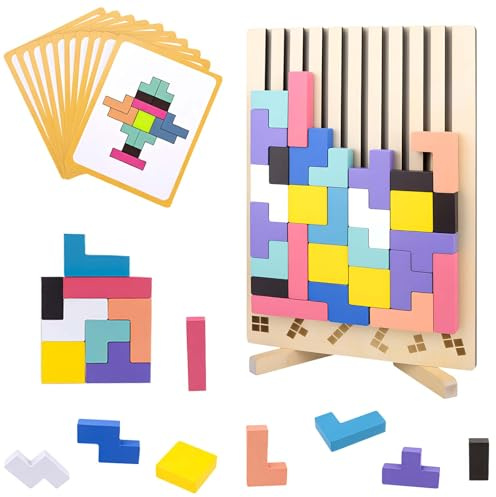 Bukbas Wooden Stacking Puzzle Toy, 3D Montessori Wooden Stacking Puzzles Toys Game, Colorful 3D Blocks Family Board Games Educational Toys for Stress Relief Gifts for Kids and Adults