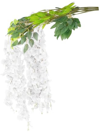 Bojueshaw Ghirlanda di glicine artificiale, 1,1 m di lunghezza con foglie, fiori realistici da appendere per matrimoni, casa, soffitto, arco e decorazioni da parete (bianco)