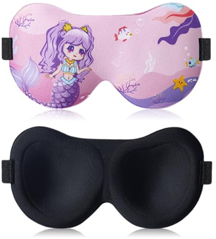 Gsrhzd Mascherina Occhi per Dormire, 3D Cartone Animato Carino Benda Occhi Bambini, Maschera Notte per Bambina Bambino, Paraocchi Notte, Viola