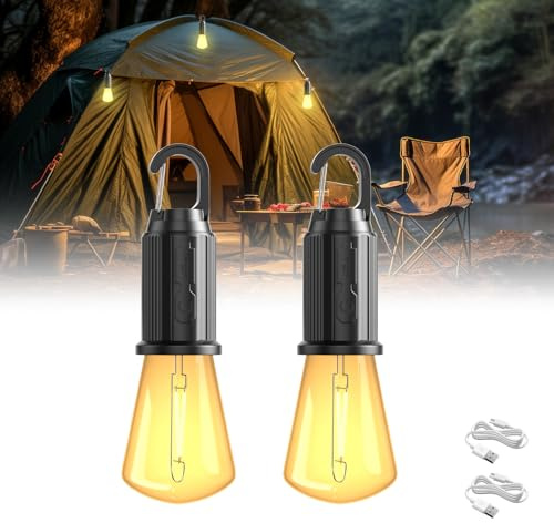 BrightWish Lampe de Camping Rechargeable LED, Lanterne Portable IP65, 3 Modes de Luminosité, Idéale pour Camping, Randonnée, Urgence, Lumière Chaude, Batterie Intégrée (2)