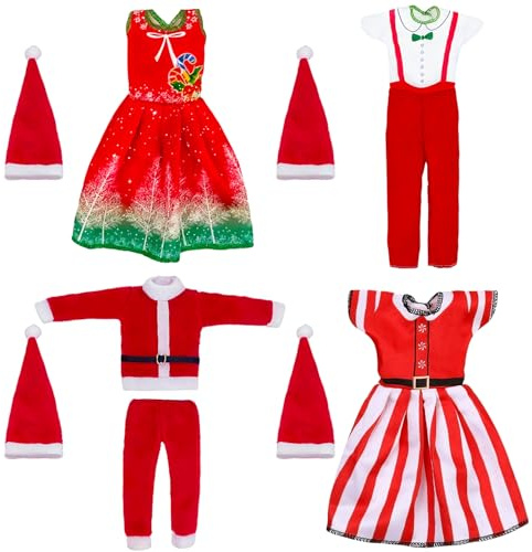 Vestido de Navidad para Muñecas, Conjunto de 4 Ropa de Navidad para Muñeca, Ropas de Muñeca Elfas, Ropa y Accesorios para Muñecas, Regalos de Cumpleaños y Navidads