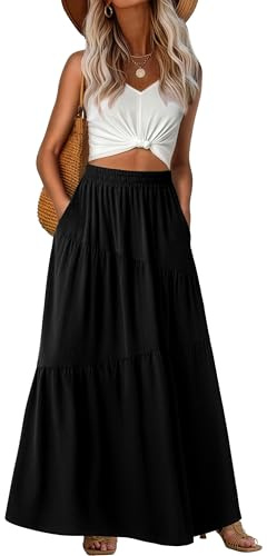 GRECERELLE Dam sommar lång hög midja boho-kjolar dam vardaglig maxi vardaglig elastisk elegant blommig A-linjekjol med fickor för kvinnor UK
