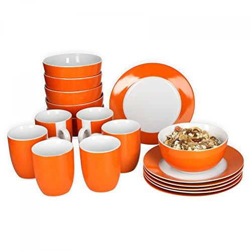 Van Well série Vario Service à petit déjeuner en porcelaine de 18 pièces pour 6 personnes, couleur au choix Orange