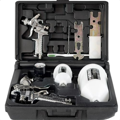 Werku WK500230, Jeu Pistolets Peinture Gravité Pneumatique, Système à Volume Élevé et Basse Pression HVLP-I, Capacité Réservoir 125-600 ml, Passage Fluide 0,8-1,7 mm