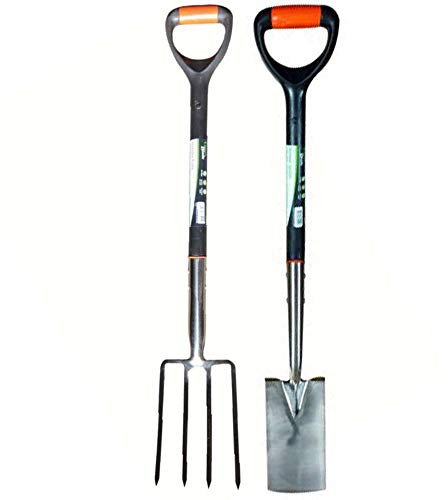 Garden Mile Set Of 2 spade and fork set For Gardening Tools Border Fork And Border Spade Heavy Duty Stainless Steel Long Handled Garden Tools Set Ideal For Removing Soil Weeding Planting