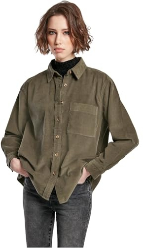 Urban Classics Maglietta Oversize da Donna Corduroy Camicia, Oliva, L Große Größen Extra Tall
