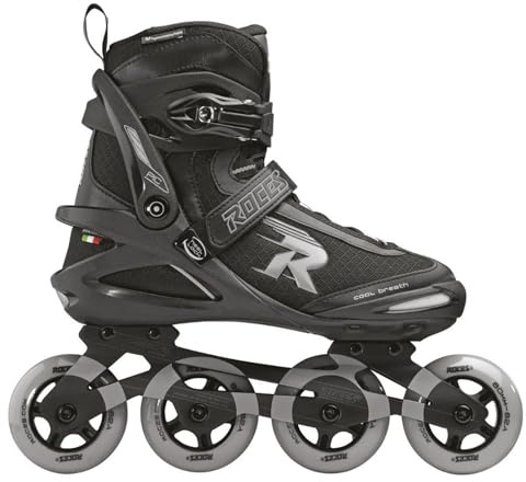 ROCES Men's Pic Tif Outdoor Breathable Fitness Comfort 4 80mm Wheels Racing Inline Skates with Memory Buckle, Easy Entry Boots, Glass Fiber Reinforced Shell & Aluminum Frame, Black/Light Gray, 12