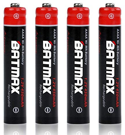 Batmax 4 x 450 mAh AAAA Akku, wiederaufladbar, Ni-MH, vorgeladen, langlebig, für Microsoft Surface Pen Stylus/Venue Pro Wacom Stylus