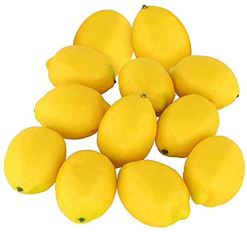 Hileyu 12 Pieces Artificial Lemons Realistic Decorative Home Kitchen Fake Fruit Lifelike Simulation Fake Fruit for Party Decoration,Yellow Lemons Fake Fruit Decoration(3.3X2.2in)