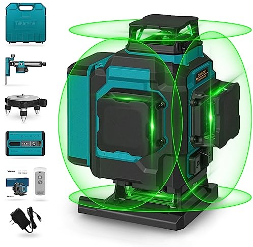 Takamine 16 Lines Green Laser Level Pro, 4x360° 4D Green Cross Line Professional for Construction, Two 360° Vertical and Two 360° Horizontal Laser Level Pulse Mode and Remote Controller