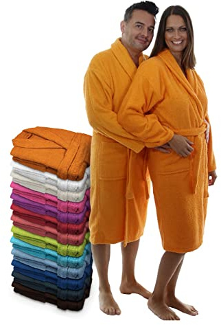 LEBENGOOD Badrock för män 100% amerikansk krusad bomull 400 g med bälte, fickor, mjuk badrock för duschen, Orange, XL