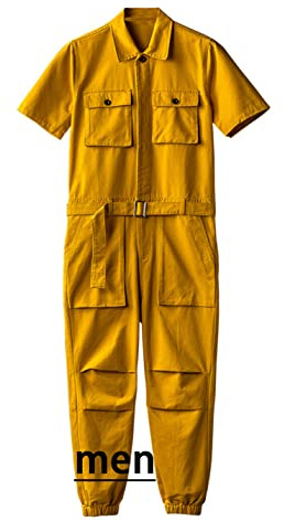 Snoly Unisex Short Sleeve Button-Front Flight Suit, Twill Stain & Wrinkle Resistant Work Coverall, Action Back Jumpsuit (Yellow Men, X-Small)