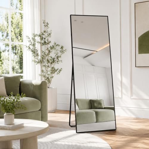 Beauty4U Full Length Mirror 140x50cm, Black | Free Standing, Hanging or Leaning, Rectangle Large Floor Mirror with Aluminum Alloy Frame for Living Room or Bedroom