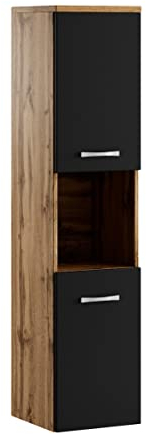 Badplaats B.V. Montreal 131 cm Eiche mit mat Schwarz – Regel Hochschrank Badschrank