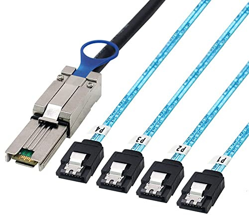 Tillåten MINI SAS SFF-8088 26P till 4 portar SATA 7P hona server hårddiskanslutningskabel (1 m, svart)