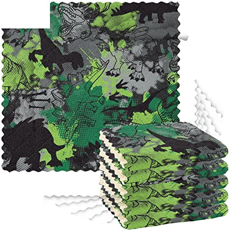 Küchen-Geschirrtücher, 6 Stück, Reinigungstücher zum Trocknen von Geschirr, Schrubben, Waschlappen für Spüle, Kochen, Backtisch, 27,9 x 27,9 cm, Camouflage-Dino-Grunge-Muster