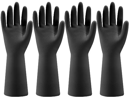 Bamllum 4 Pairs Rubber Kitchen Dishwashing Gloves - Reusable Household Cleaning Gloves for Washing Dishes and Cleaning Tasks, Flexible Long-lasting and Non-Slip (Large, Black)