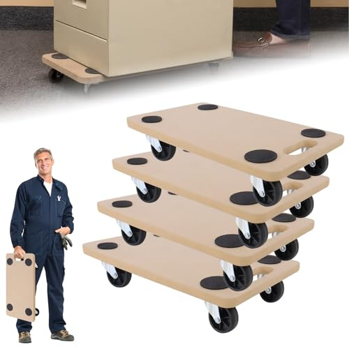 ACXIN 4 x möbelrullar, transportskoter, 580 x 290 x 108 mm, transporthjälp med rullbrädor, transport för flyttning, möbelhund, inklusive gummikuddar, upp till 200 kg lastkapacitet