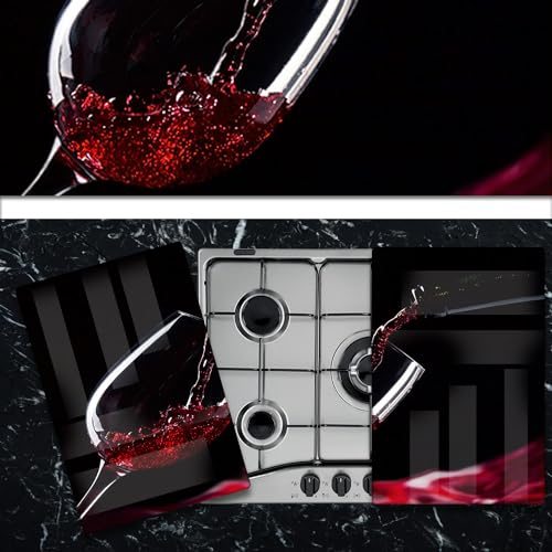 Pannello Copri Piano Cottura Induzione Fornelli Piastra Tagliere | Vino nel Bicchiere | 52x60 cm | per 4 Fuochi | da Cucina | in Vetro Temprato | 2 Pezzi