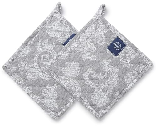 Encasa XO Presine Da Cucina | Supporti in Cotone per Utensili Caldi da Microonde | 21 cm | Resistenti al Calore, Imbottite, Con Anello per Appendere | Per Cucinare e Cuocere | Set of 2 | Grigio