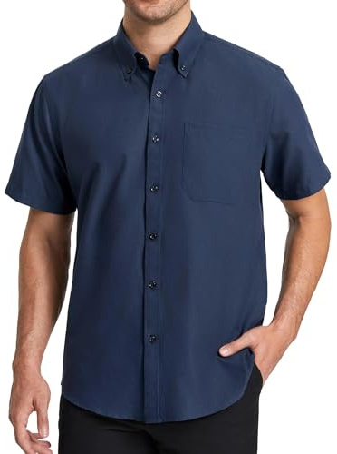 HISDERN Chemise Oxford À Manches Courtes Homme Classique Coupe Régulière Chemisette Manch Courte Uni pour Homme avec Poche