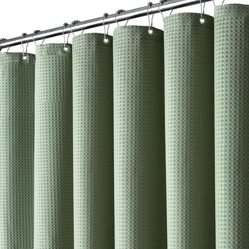 BTTN Tenda Doccia a Nido d'Ape Verde 180x200 cm, Tessuto Antimuffa Impermeabile Extra Resistente con 12 Ganci, Lusso Moderno Lavabile con Orlo Ponderato in Poliestere Decorativo per Bagno