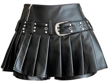 AHIOJEGX gotisk kjol dam svart gotisk A-linje veckad läderkjol mini shorts kjolar