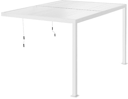Estosa - Pergola Addossata Bioclimatica in Alluminio con Luci LED a 3 Livelli, Pannello Solare e Telecomando Inclusi, Pergola da Terrazzo Esterno Resistente (Bianco, 3x3)