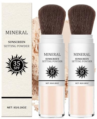 Sunscreen Setting Powder, SPF 35 mineral solskydd pulver, löst pulver makeup, långvarig oljekontroll, minerellt solskydd hår och hårbotten, lätt och ventilerande ansiktspuder (2 st)