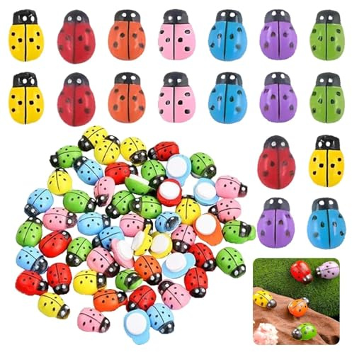 YSHODGU 200 decorazioni in legno a forma di coccinella – Decorazioni autoadesive per ladybug piccole decorazioni sparse per fai da te, scrapbooking e decorazioni per feste (9 x 12 mm)