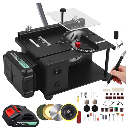 Nastopee Aggiornato Senza Fili Mini Sega da Tavolo |con 7500 Batteria|51 Pezzi|0,1-35mm profondità di Taglio|200W | Portatile |Multifunzionale Mini Sega Circolare Set per Il Taglio, l'incisione, DIY