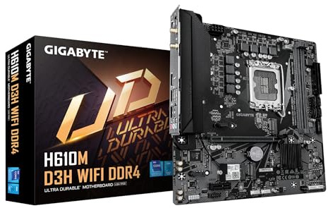 GIGABYTE H610M D3H WIFI DDR4 moderkort – kompatibel med Intel Core 14:e generationens CPU, 6+1+1-fas VRM, upp till 3 200 MHz DDR4, 2 x PCIe 3.0 M.2, Wi-Fi 5, 1 GbE LAN, USB 3.2 Gen 1