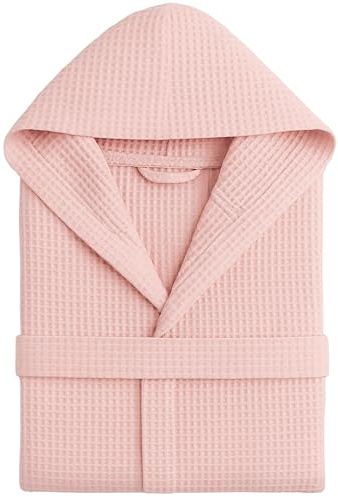 o-day Accappatoio Nido D'Ape Donna e Accappatoio Nido D'Ape Uomo in Cotone con Cappuccio Tasche e Cintura, Leggero e da Viaggio S-XXXL (IT, Testo, L, XL, Regular, Regular, Rosa)