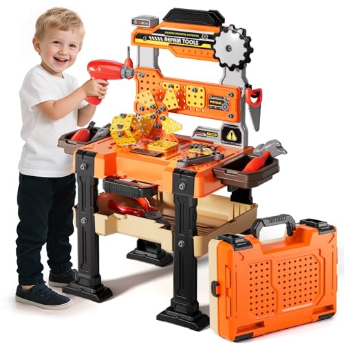 Novaluki Kids Tools Bench, Tool Box Playset with Screw and Electric Drill Toy, Pretend Play Construction Toys Work Bench for Toddlers 3-5 Years Old, Birthday for Boys Ages 3 4 5 6 7 8
