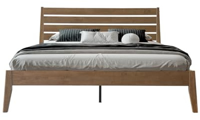 Full Size Solid Wood Platform Bed Frame with Headboard & Footboard, 12 Heavy-Duty Slatted Base, Central Metal Legs, Easy Assembly, Noise-Free & Anti-Slip, No Box Spring Needed, Barnwood Finish. RKF-30
