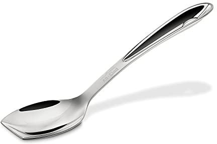 All-Clad Stainless Steel 9.5 Inch Cooking Spoon, Ergonomic Handle, High Heat Resistant, Save Up to 600°F, Kitchen Cooking Utensils for Mixing, Stirring and Serving, Silver