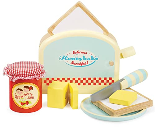 Le Toy Van - Honeybake Wooden Toaster Breakfast Set Pretend Kitchen Play Toy Set | Kids Role Play Toy Kitchen Accessories