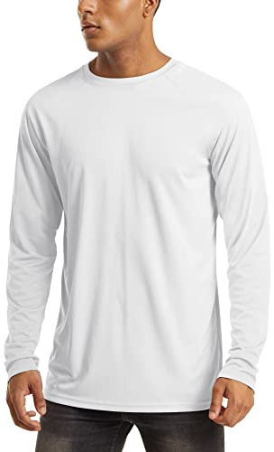 MAGCOMSEN Quick Dry Shirts for Men Long Sleeve Rash Guard Swim Sun UV UPF 50 Athletic Hiking Fishing Running Cooling T-Shirt White