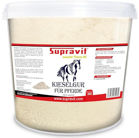 Supravit Kieselgur für Pferde – 2 kg wiederverschließbarer Eimer – Kieselerde, Siliziumquelle für Pferde – Hochwertiges Diatomeenerde-Pulver – Geeignet für Stall & Weide