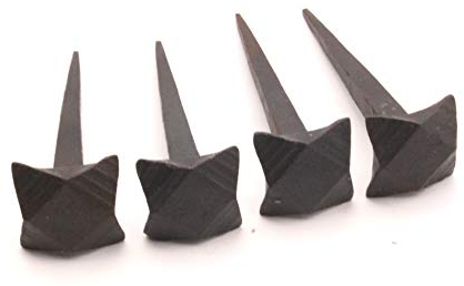 Chiodi tradizionali forgiati a mano, confezione da 4 chiodi in ferro nero con testa a diamante antico antico (75 mm) – Chiodi decorativi da parete di alta qualità