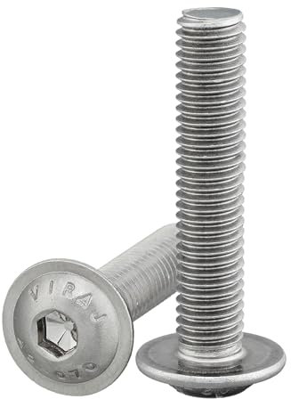Linsenkopfschraube mit Flansch und Innensechskant (ISK) nach Norm: ISO 7380-2, rostfreier Edelstahl A2 V2A Vollgewinde Flanschschraube Flachkopfschraube Linsenschraube (10 Stück, M8 x 55 mm)