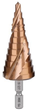 Vearter 5-27mm Stufenbohrer Metall, 12 Stufen Kegelbohrer Metallbohrer, HSS M35 Kobalt Lochbohrer, Spiralnut Sechskantschaft Bohrer für Edelstahl, Aluminiumblech, Eisen, Kunststoff, PVC, Holz