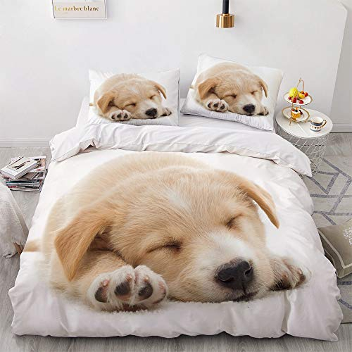 YASMENG Hund Bettwäsche 135x200cm Weiß Kinder Junge Mädchen Hundnmotiv Bettwäsche Set Microfaser Bettbezug mit Reißverschluss und 1 Kissenbezug 80 x 80 cm