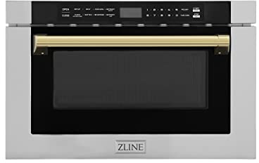 ZLINE Autograph Edition 24 1.2 cu. ft. Built-in Microwave Drawer with a Traditional Handle in Stainless Steel and Gold Accents