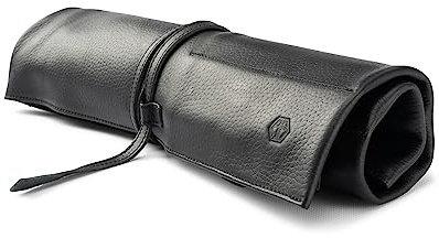 Angus Stoke Knivväska läder, svart, premium kockknivrulle i premiumkvalitet av högkvalitativt vattenbuffelläder, kockväska Bosse, Svart, 42 x 38 cm (gevouwen) en 72 x 38 cm (uitgeklapt), knivväska