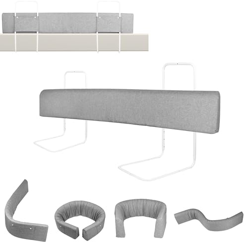 SUBTLETY Barrera para cama infantil, 150 cm, 5 agujeros, altura ajustable, protección para los bordes de la cama familiar y cuna (gris)