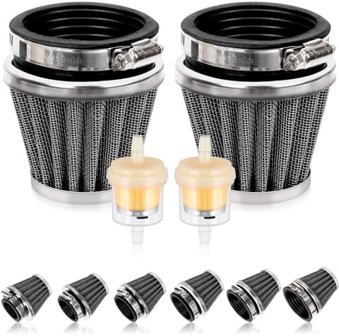 Sweet Lot de 2 filtres à air de 60 mm pour moto avec 2 filtres à carburant de rechange universels pour moto tout-terrain, scooter 50 cc, 110 cc, 125 cc, 150 cc, 200 cc, VTT