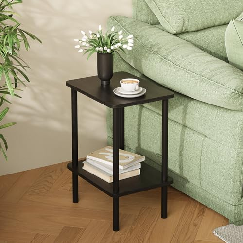 APICIZON Table d'Appoint à 2 Niveaux, Table de Chevet Étroit en Bois, 40 x 30 x 52 cm, Design Moderne pour Chambre, Salon, Bureau ou Balcon, Facile à Monter, Noir